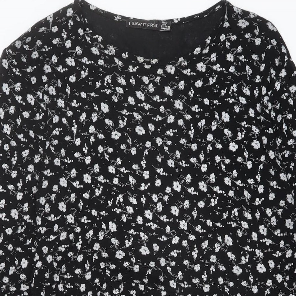 I SAW IT FIRST Womens Black Floral Viscose A-Line Size 12 Round Neck Pullover