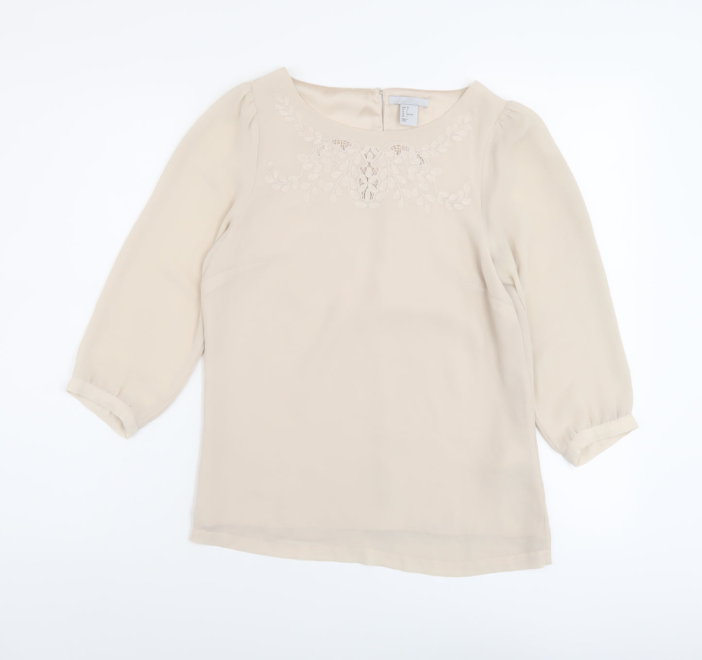 H&M Womens Beige Polyester Basic Blouse Size 4 Round Neck