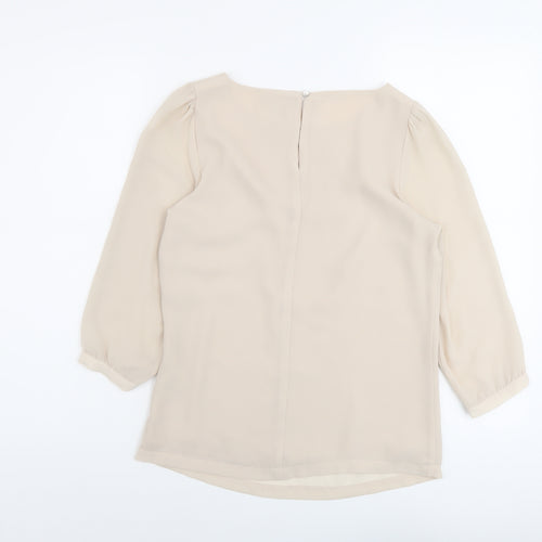 H&M Womens Beige Polyester Basic Blouse Size 4 Round Neck