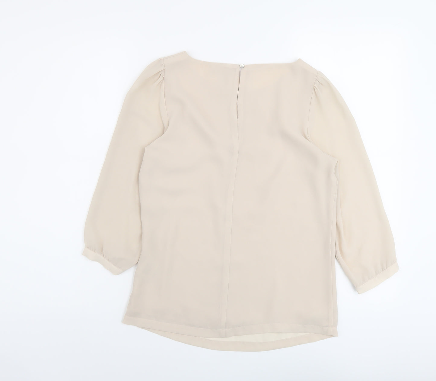 H&M Womens Beige Polyester Basic Blouse Size 4 Round Neck
