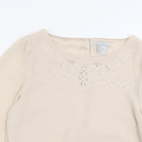 H&M Womens Beige Polyester Basic Blouse Size 4 Round Neck
