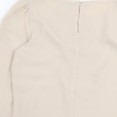 H&M Womens Beige Polyester Basic Blouse Size 4 Round Neck