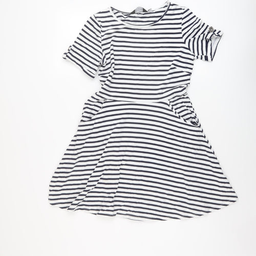 Dorothy Perkins Womens Blue Striped Cotton A-Line Size 12 Round Neck Pullover