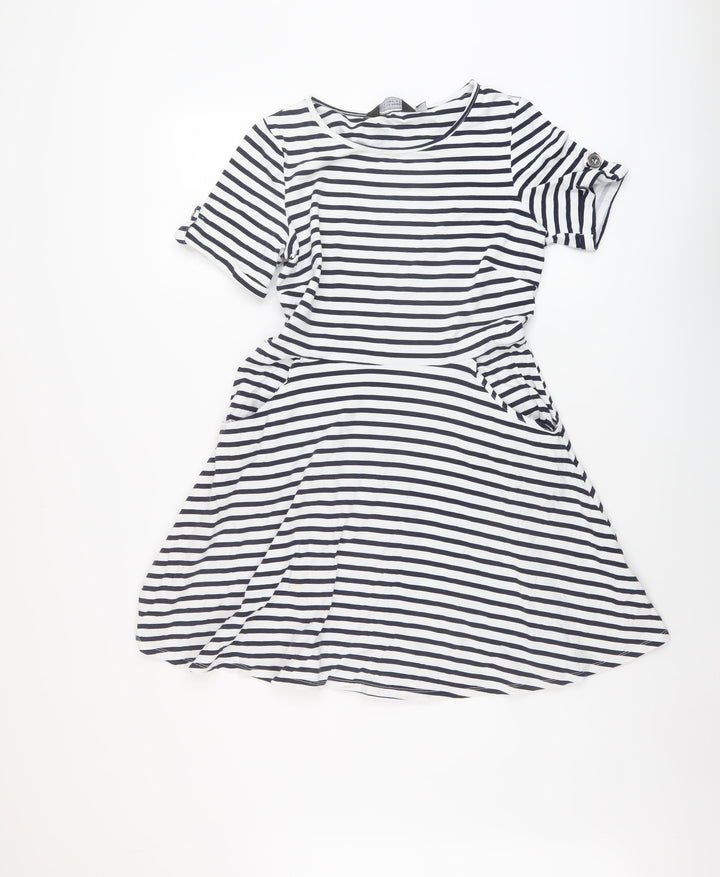 Dorothy Perkins Womens Blue Striped Cotton A-Line Size 12 Round Neck Pullover