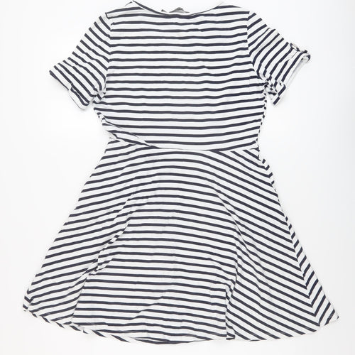 Dorothy Perkins Womens Blue Striped Cotton A-Line Size 12 Round Neck Pullover