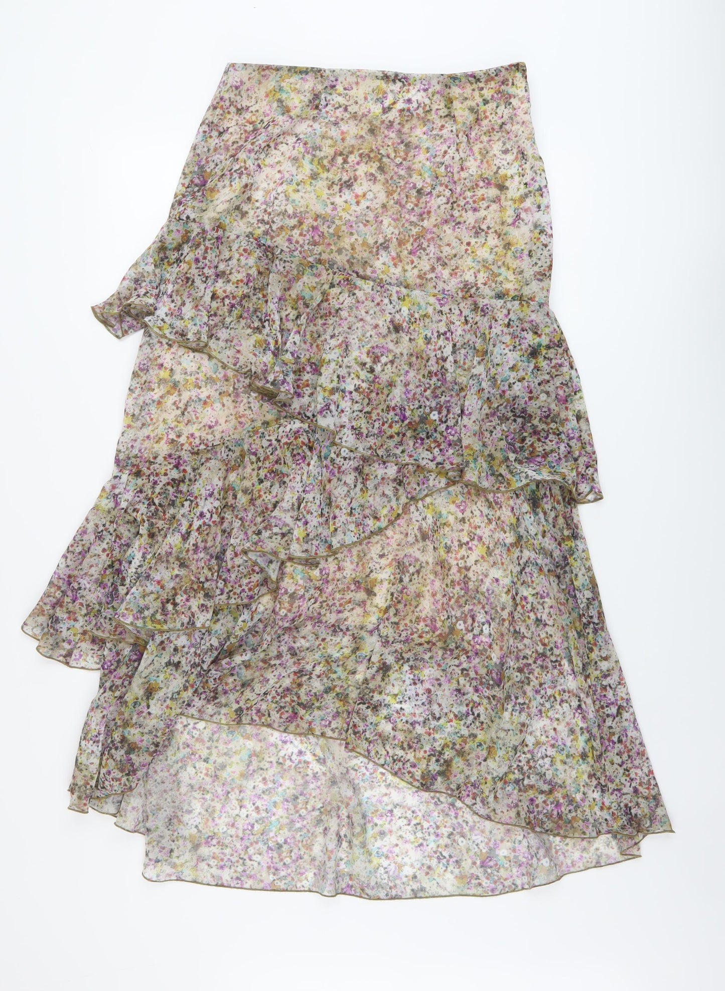 Marks and Spencer Womens Multicoloured Floral Polyester A-Line Skirt Size 10 Zip