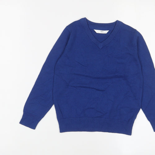 Marks and Spencer Boys Blue V-Neck Cotton Pullover Jumper Size 3-4 Years Pullover