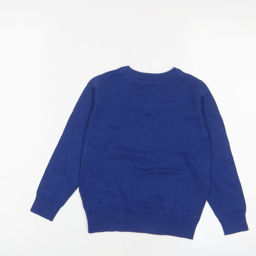 Marks and Spencer Boys Blue V-Neck Cotton Pullover Jumper Size 3-4 Years Pullover