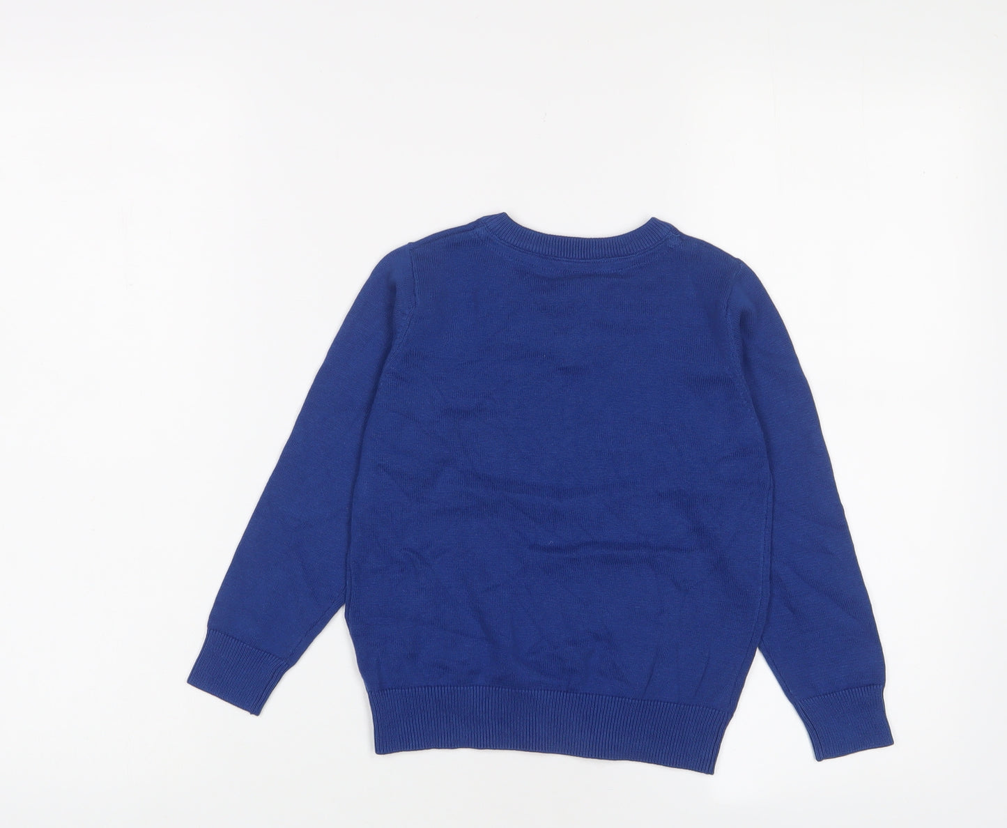 Marks and Spencer Boys Blue V-Neck Cotton Pullover Jumper Size 3-4 Years Pullover