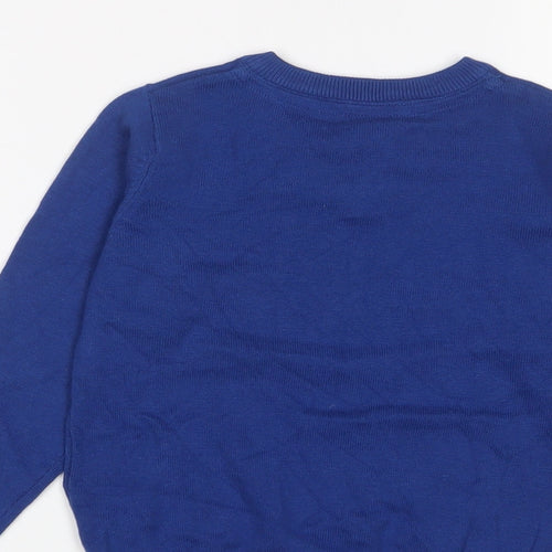 Marks and Spencer Boys Blue V-Neck Cotton Pullover Jumper Size 3-4 Years Pullover