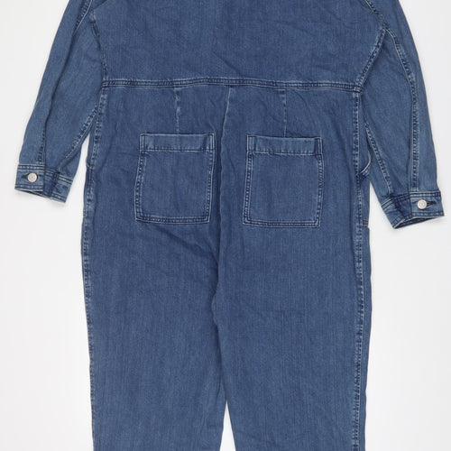 Marks and Spencer Womens Blue Cotton Dungaree One-Piece Size 18 L25 in Button