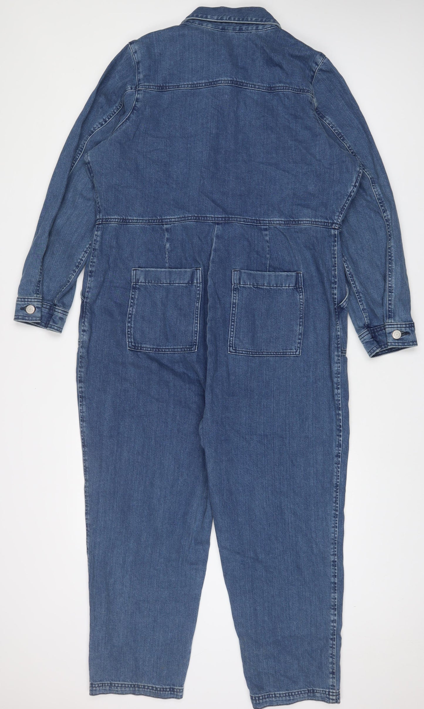 Marks and Spencer Womens Blue Cotton Dungaree One-Piece Size 18 L25 in Button