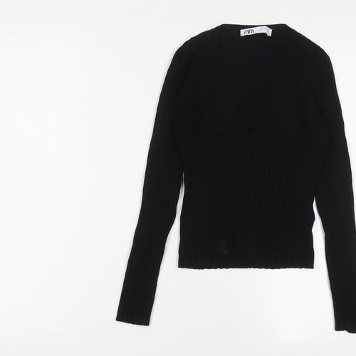 Marks and Spencer Womens Black V-Neck Viscose Pullover Jumper Size M