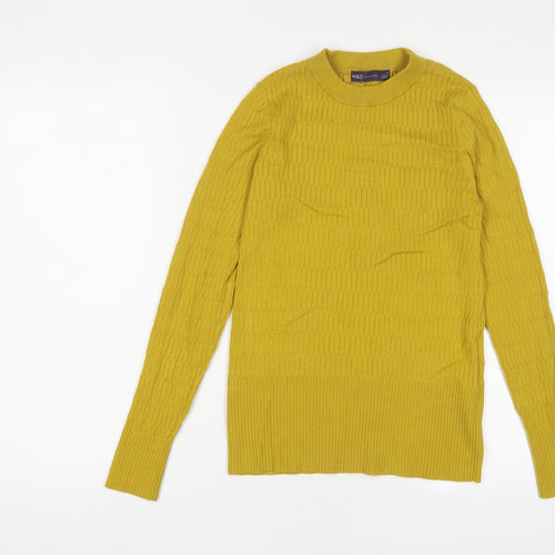 Marks and Spencer Womens Yellow Round Neck Viscose Pullover Jumper Size 10