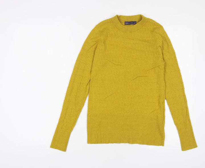 Marks and Spencer Womens Yellow Round Neck Viscose Pullover Jumper Size 10