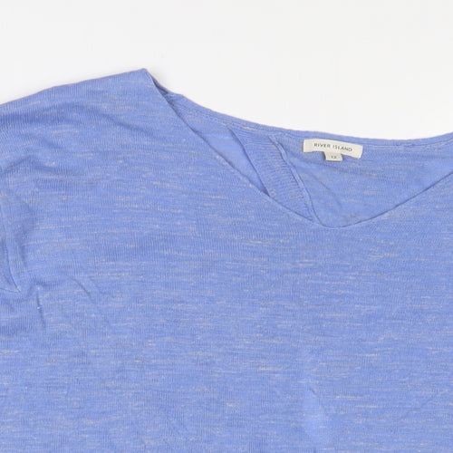 River Island Womens Blue V-Neck Acrylic Pullover Jumper Size 12