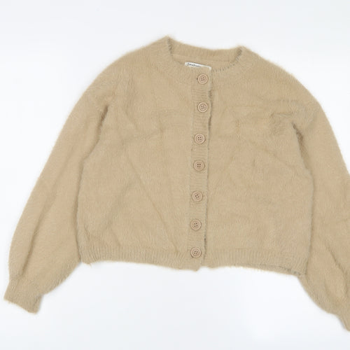 Stradivarius Womens Beige Collared Acrylic Cardigan Jumper Size XS - Button up