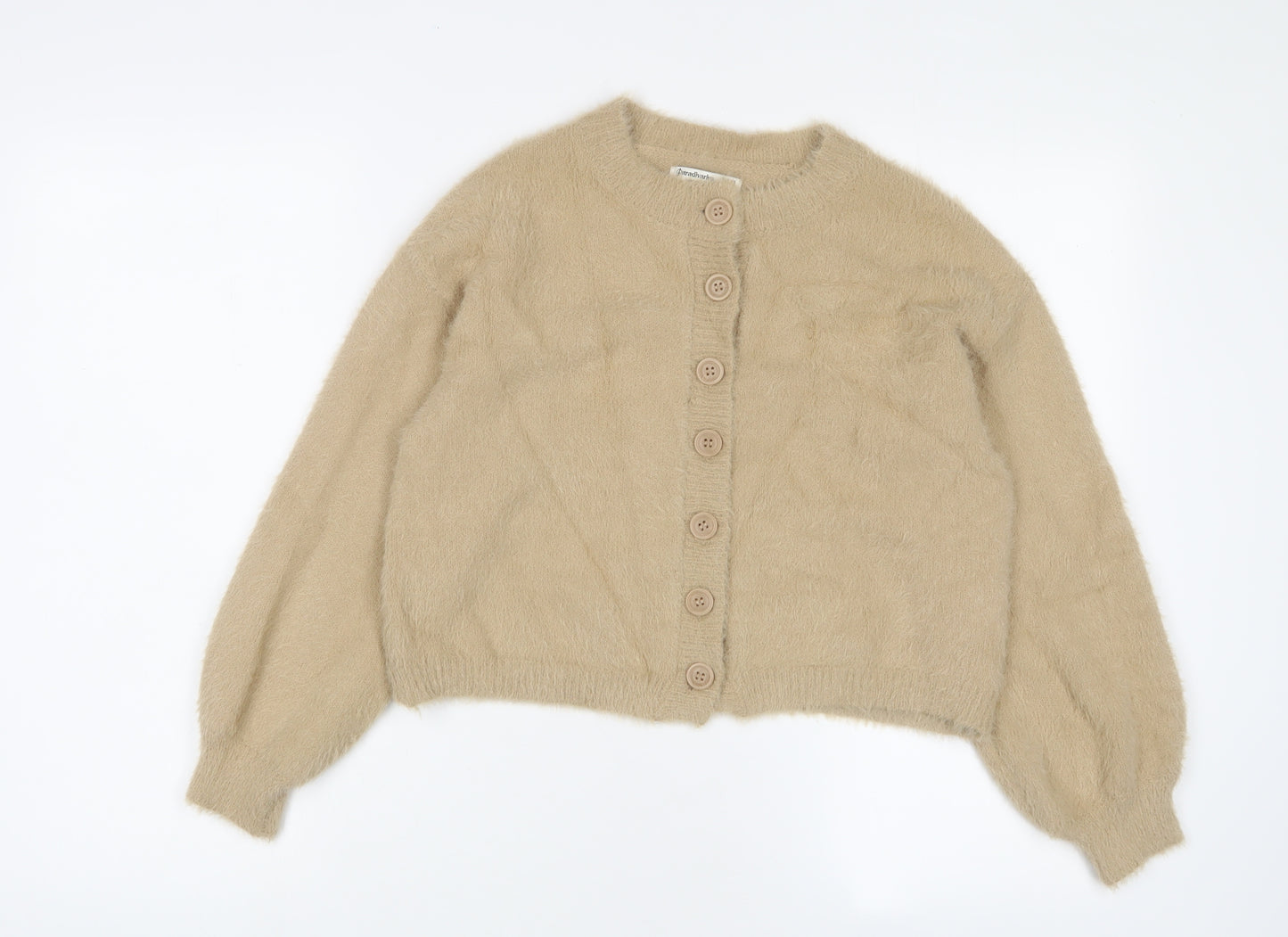 Stradivarius Womens Beige Collared Acrylic Cardigan Jumper Size XS - Button up