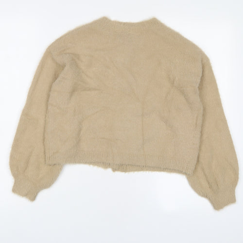 Stradivarius Womens Beige Collared Acrylic Cardigan Jumper Size XS - Button up