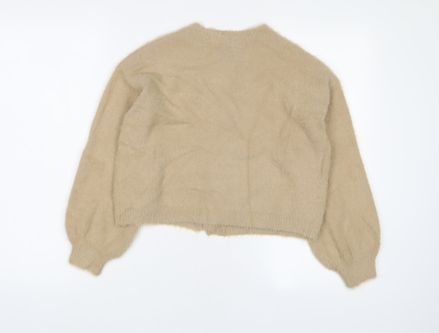 Stradivarius Womens Beige Collared Acrylic Cardigan Jumper Size XS - Button up