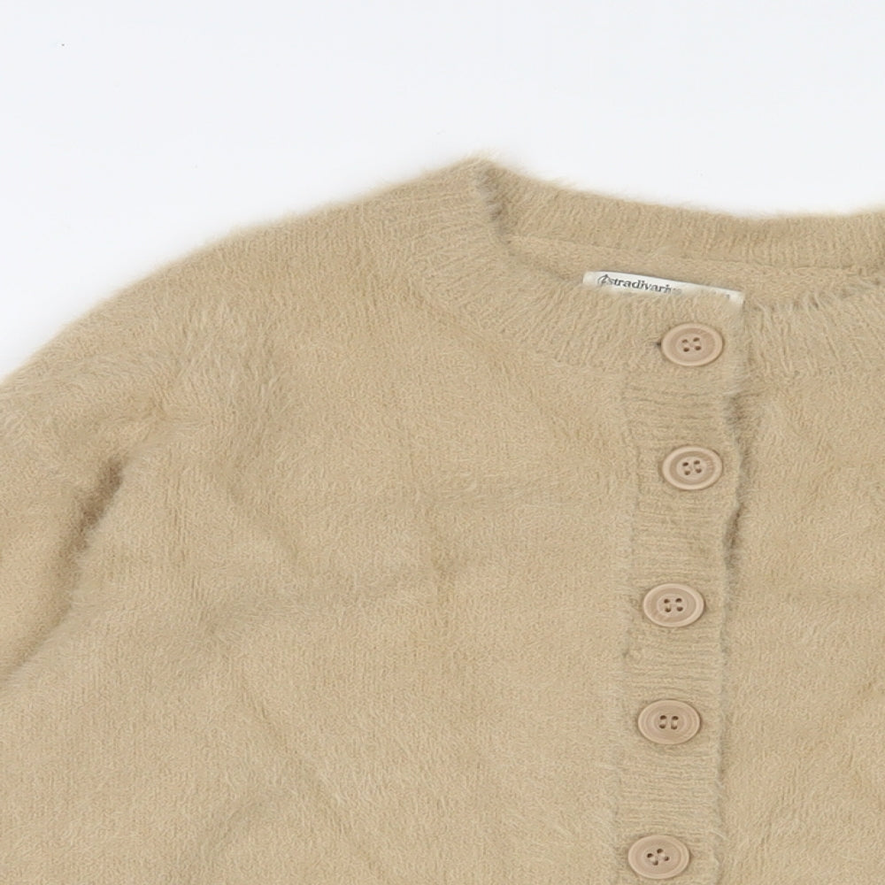 Stradivarius Womens Beige Collared Acrylic Cardigan Jumper Size XS - Button up