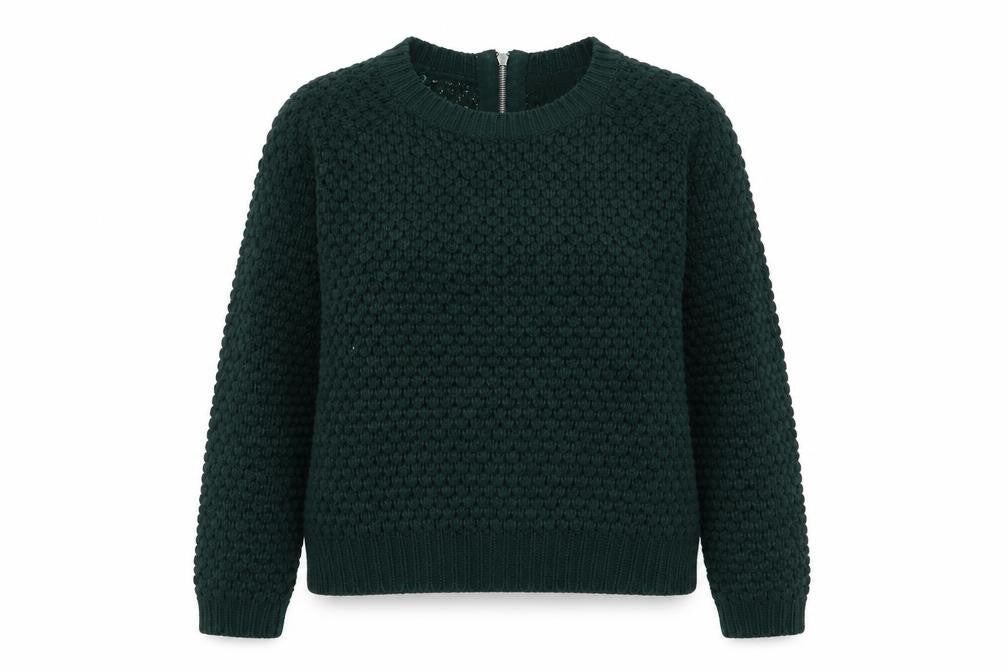 Front view of New Look women’s red crew neck acrylic jumper, size UK 8