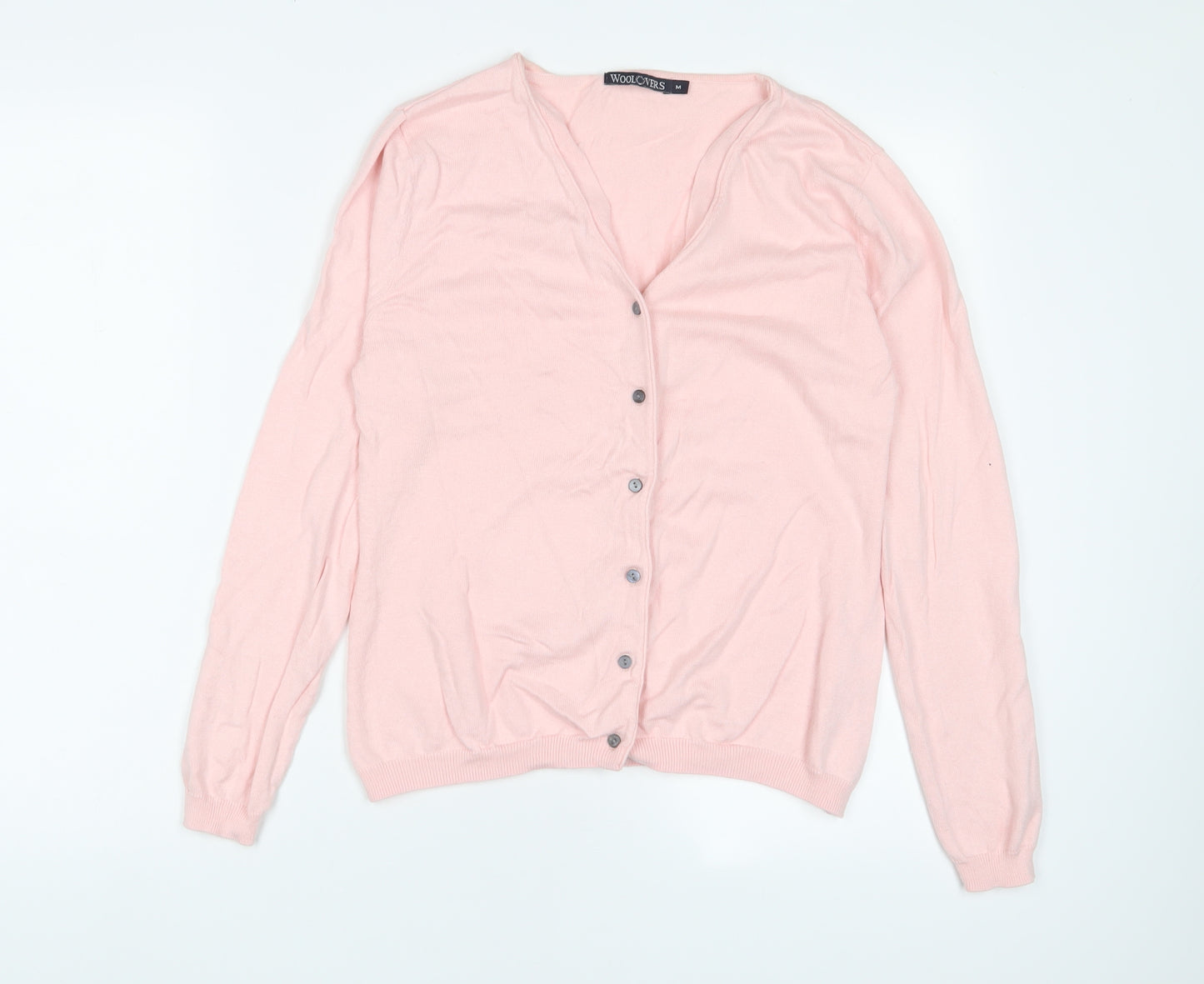 Woolovers Womens Pink V-Neck Cotton Cardigan Jumper Size M