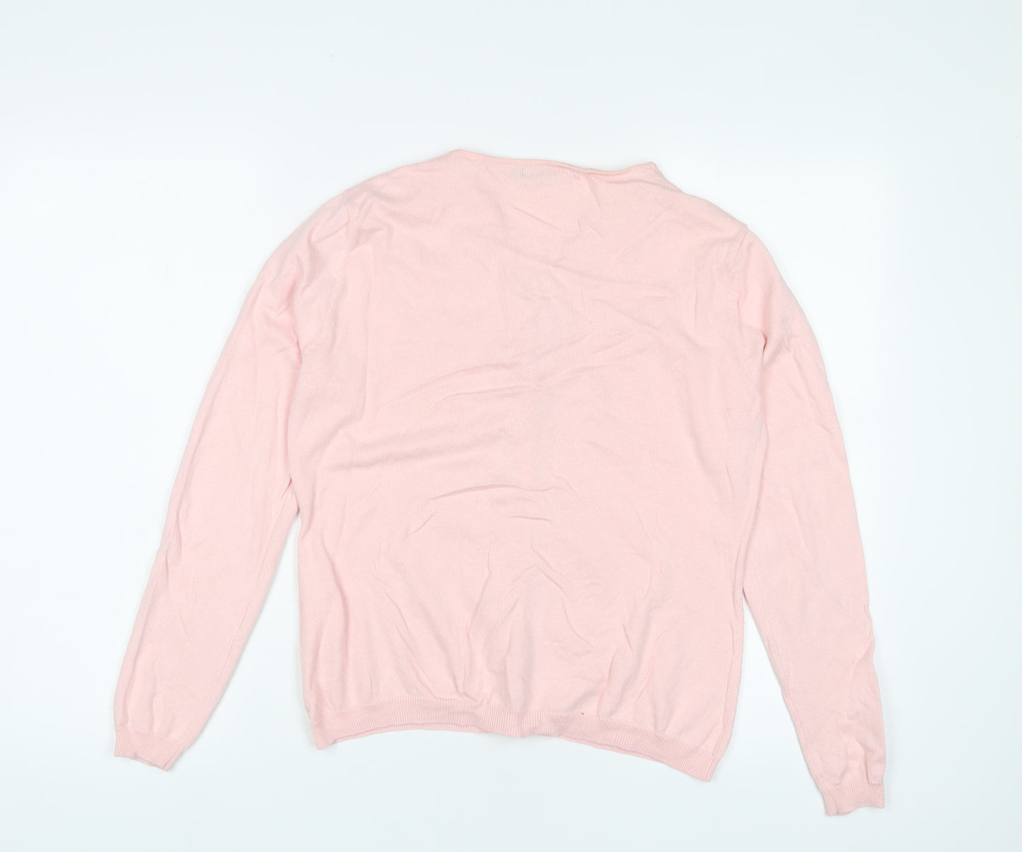 Woolovers Womens Pink V-Neck Cotton Cardigan Jumper Size M