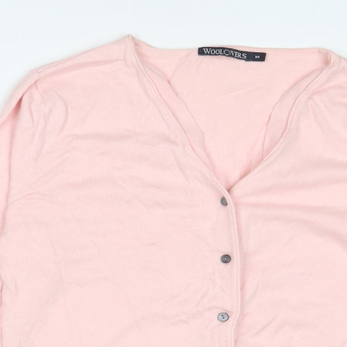 Woolovers Womens Pink V-Neck Cotton Cardigan Jumper Size M