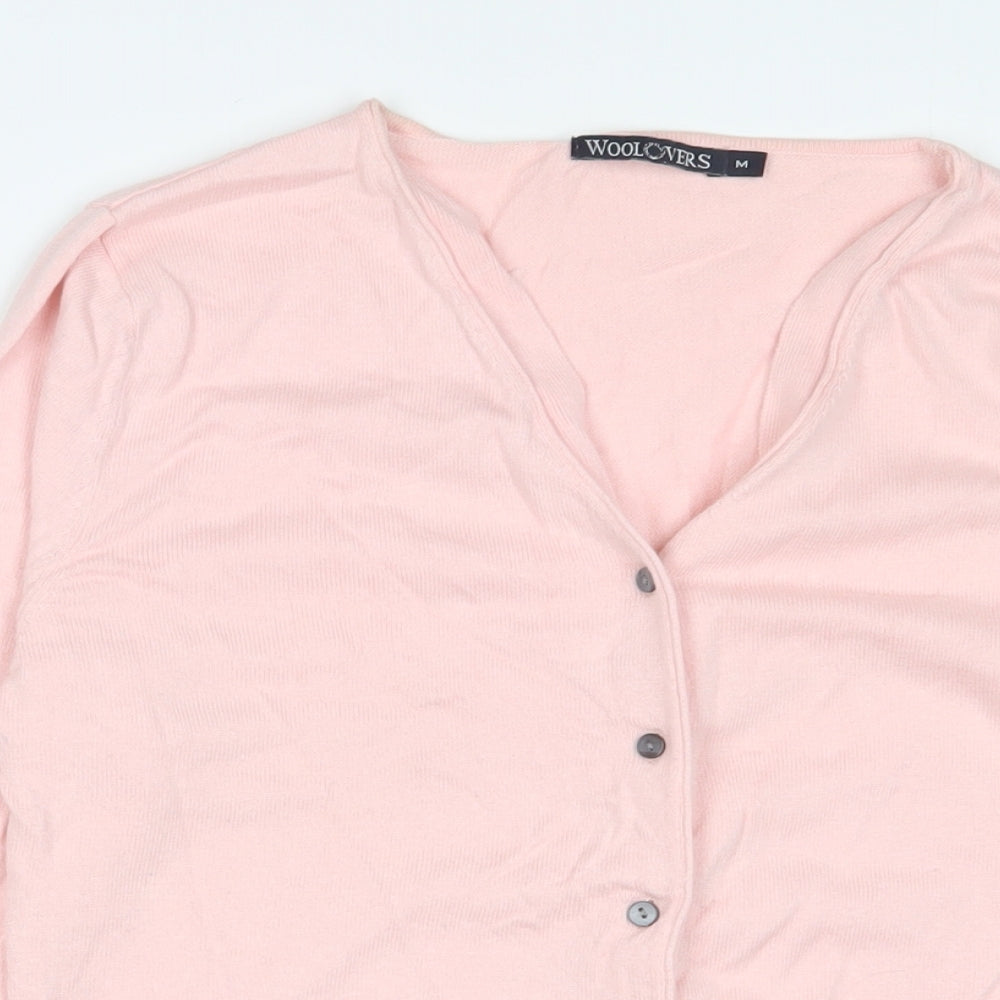 Woolovers Womens Pink V-Neck Cotton Cardigan Jumper Size M
