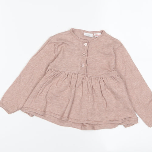 Zara Girls Purple Polyester Pinafore/Dungaree Dress Size 12-18 Months Crew Neck Button
