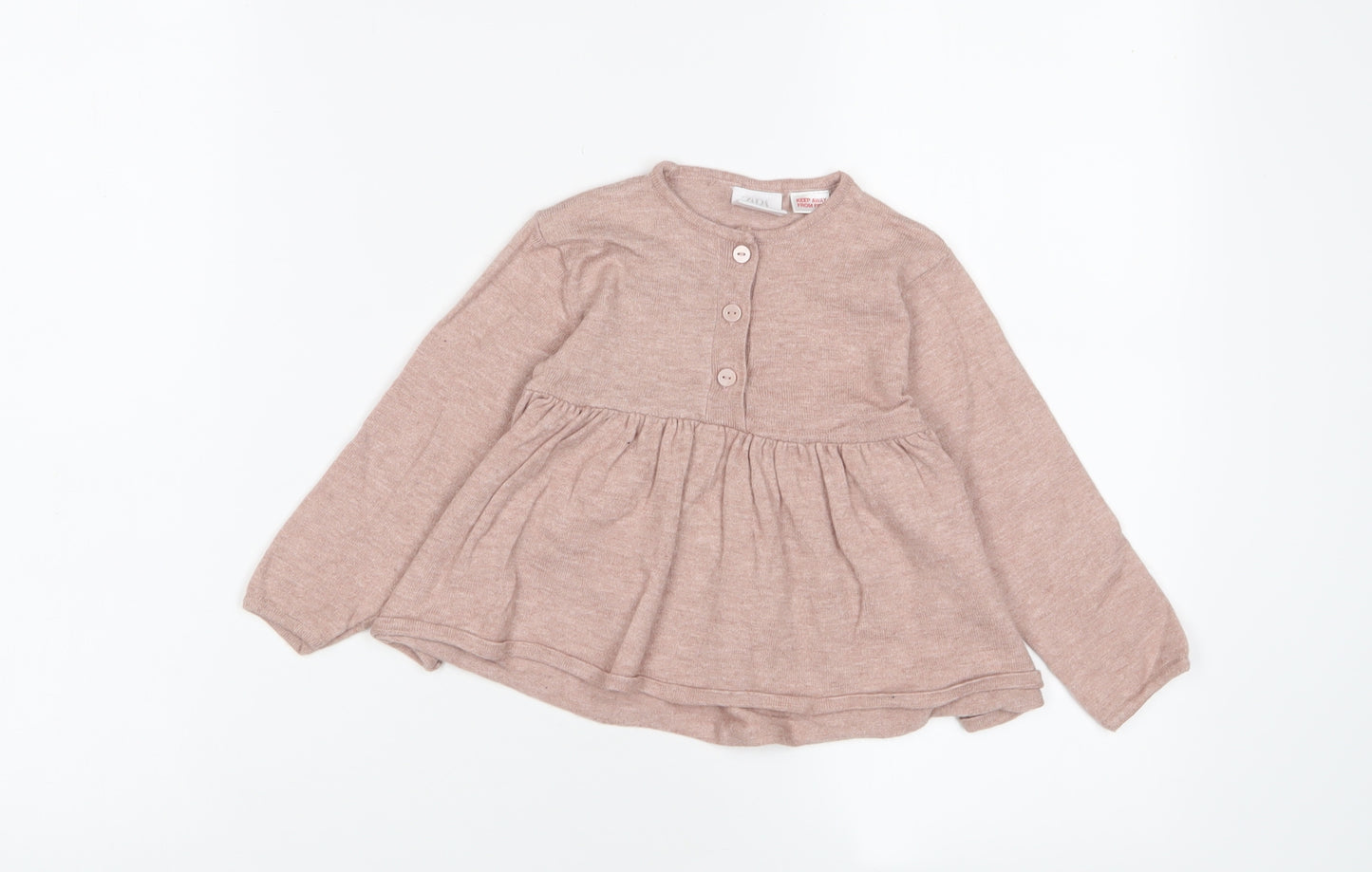 Zara Girls Purple Polyester Pinafore/Dungaree Dress Size 12-18 Months Crew Neck Button