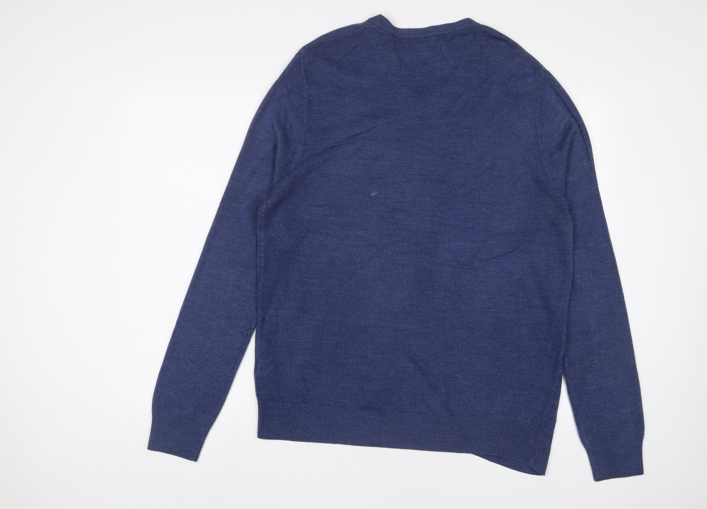 BHS Mens Blue V-Neck Acrylic Pullover Jumper Size L Long Sleeve