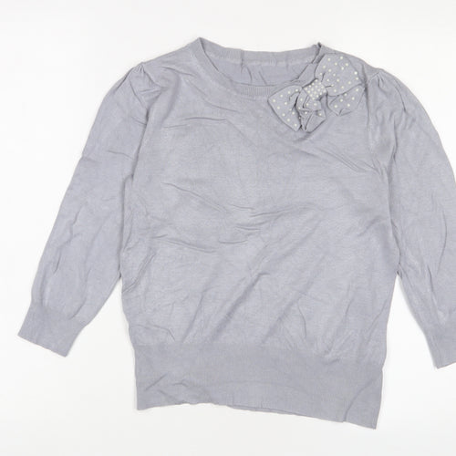 Oasis Womens Grey Crew Neck Viscose Pullover Jumper Size S - Bow, Beaded