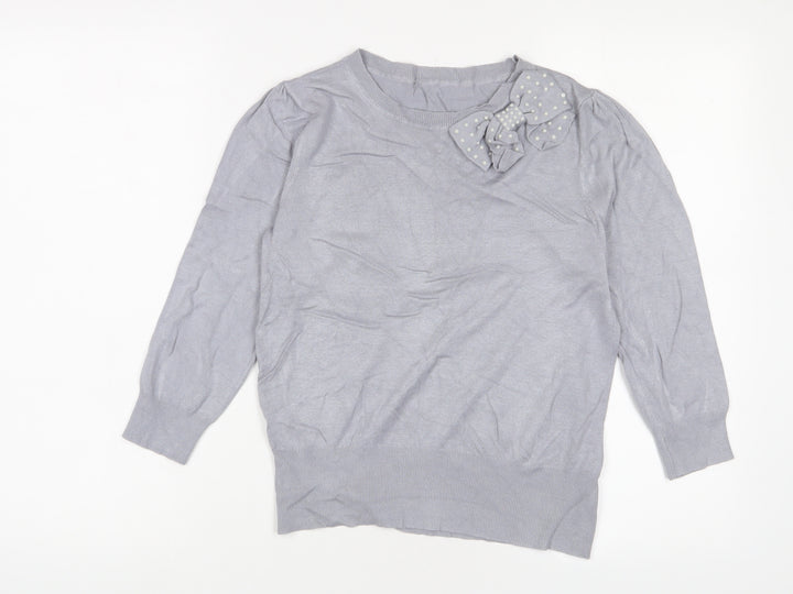 Oasis Womens Grey Crew Neck Viscose Pullover Jumper Size S - Bow, Beaded