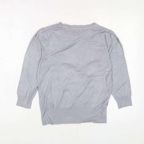 Oasis Womens Grey Crew Neck Viscose Pullover Jumper Size S - Bow, Beaded