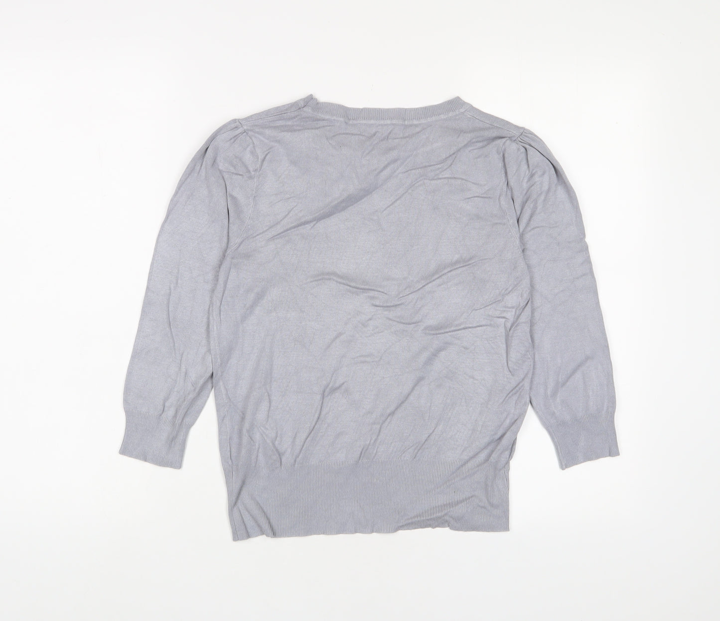 Oasis Womens Grey Crew Neck Viscose Pullover Jumper Size S - Bow, Beaded