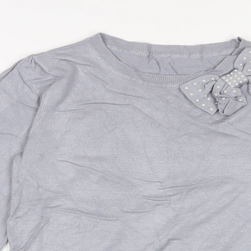 Oasis Womens Grey Crew Neck Viscose Pullover Jumper Size S - Bow, Beaded