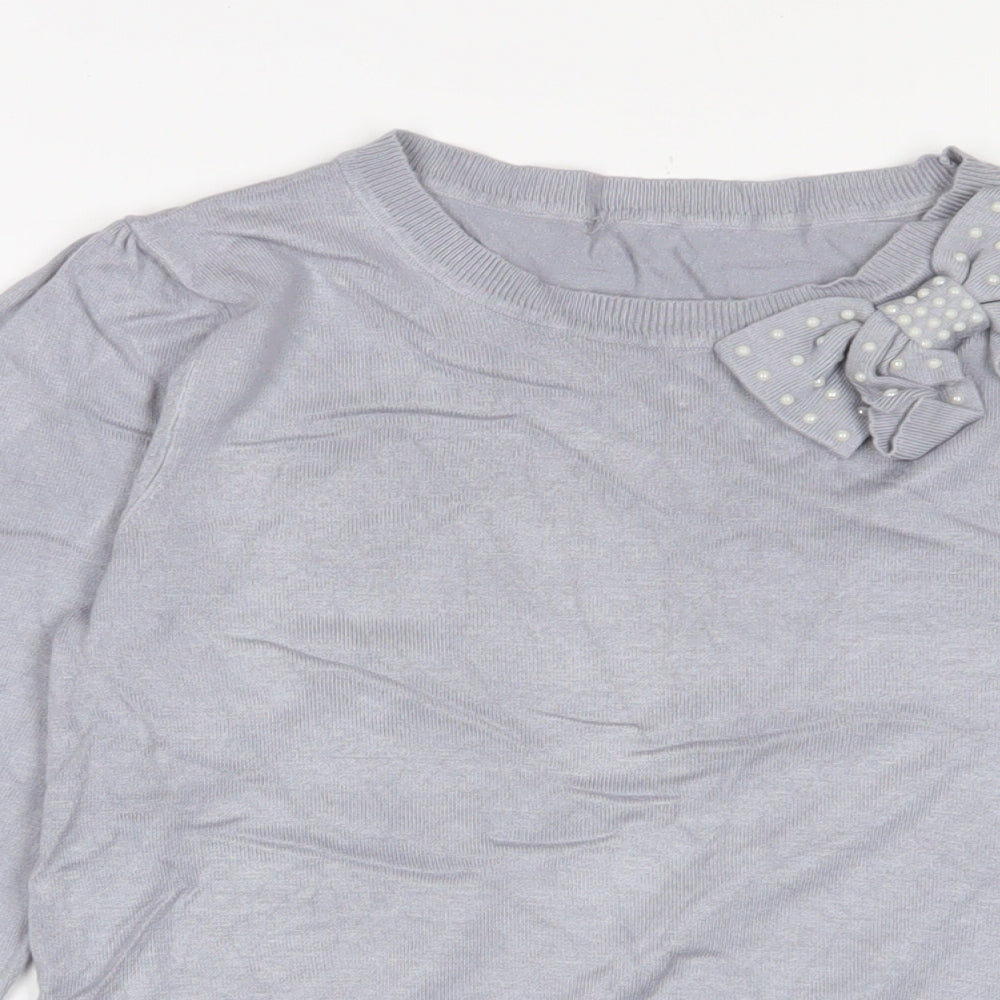 Oasis Womens Grey Crew Neck Viscose Pullover Jumper Size S - Bow, Beaded