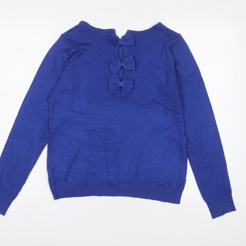La Redoute Womens Blue Boat Neck Acrylic Pullover Jumper Size 14 - Bows