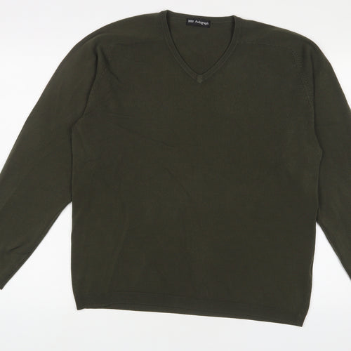 Autograph Mens Green V-Neck Acrylic Pullover Jumper Size L Long Sleeve