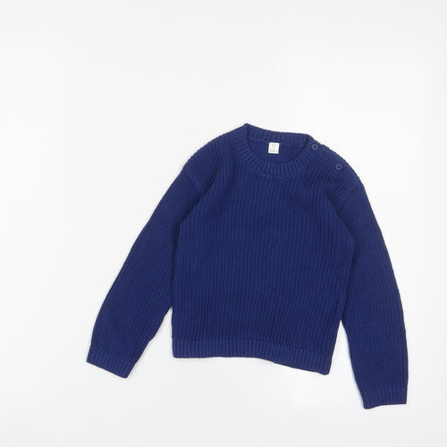 Marks and Spencer Boys Blue Crew Neck Cotton Pullover Jumper Size 2-3 Years Button
