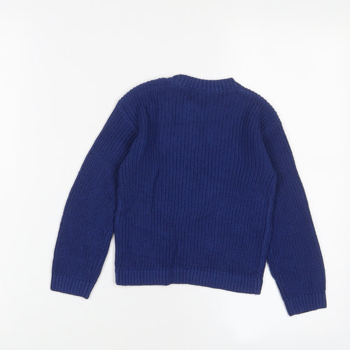 Marks and Spencer Boys Blue Crew Neck Cotton Pullover Jumper Size 2-3 Years Button