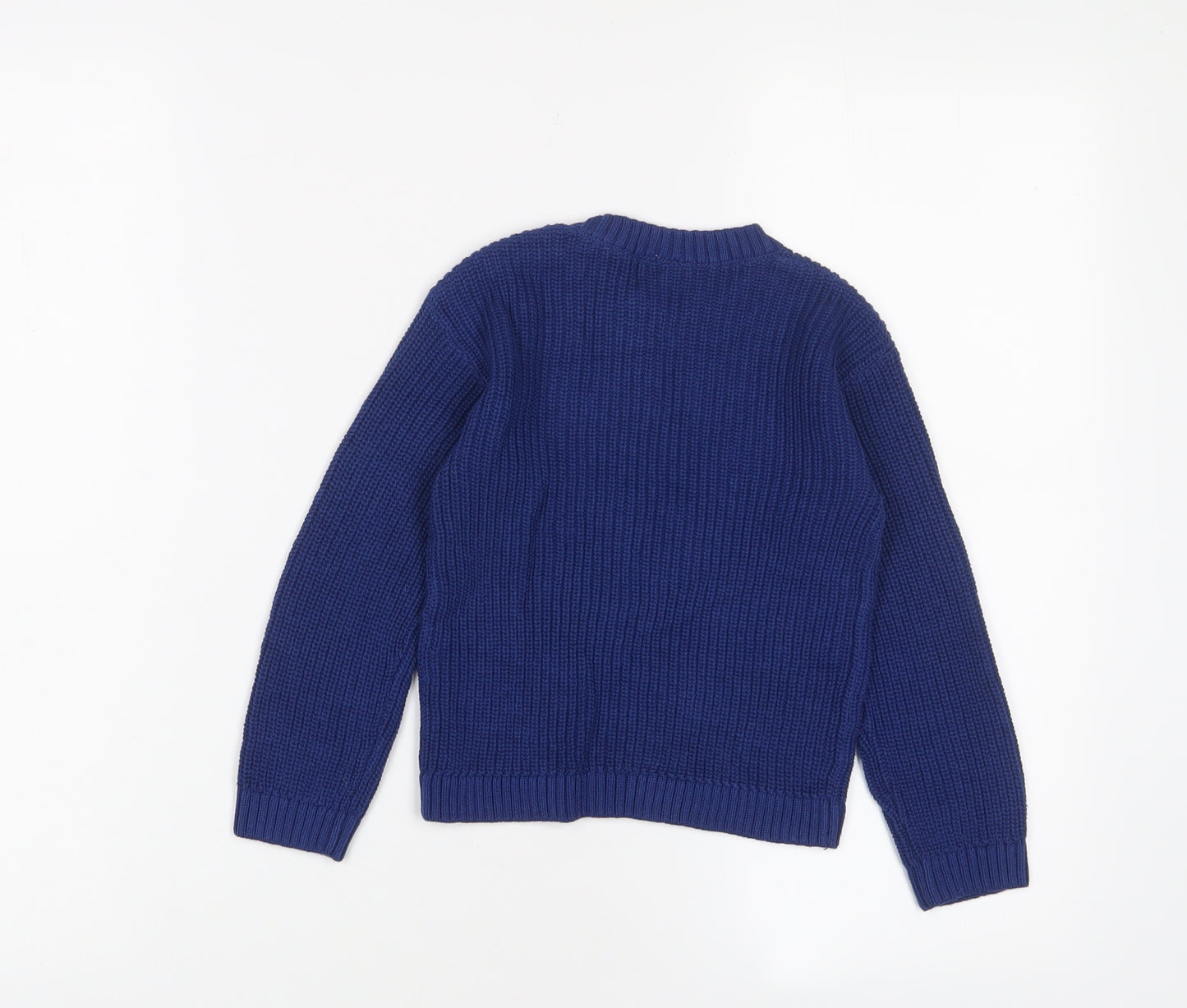 Marks and Spencer Boys Blue Crew Neck Cotton Pullover Jumper Size 2-3 Years Button