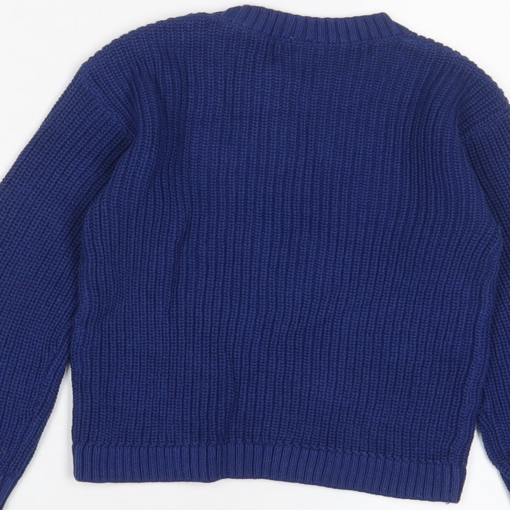 Marks and Spencer Boys Blue Crew Neck Cotton Pullover Jumper Size 2-3 Years Button