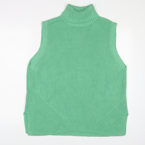 Marks and Spencer Womens Green Roll Neck Cotton Pullover Jumper Size L