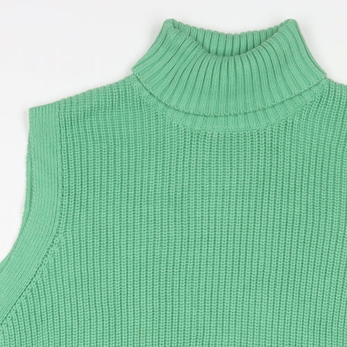 Marks and Spencer Womens Green Roll Neck Cotton Pullover Jumper Size L