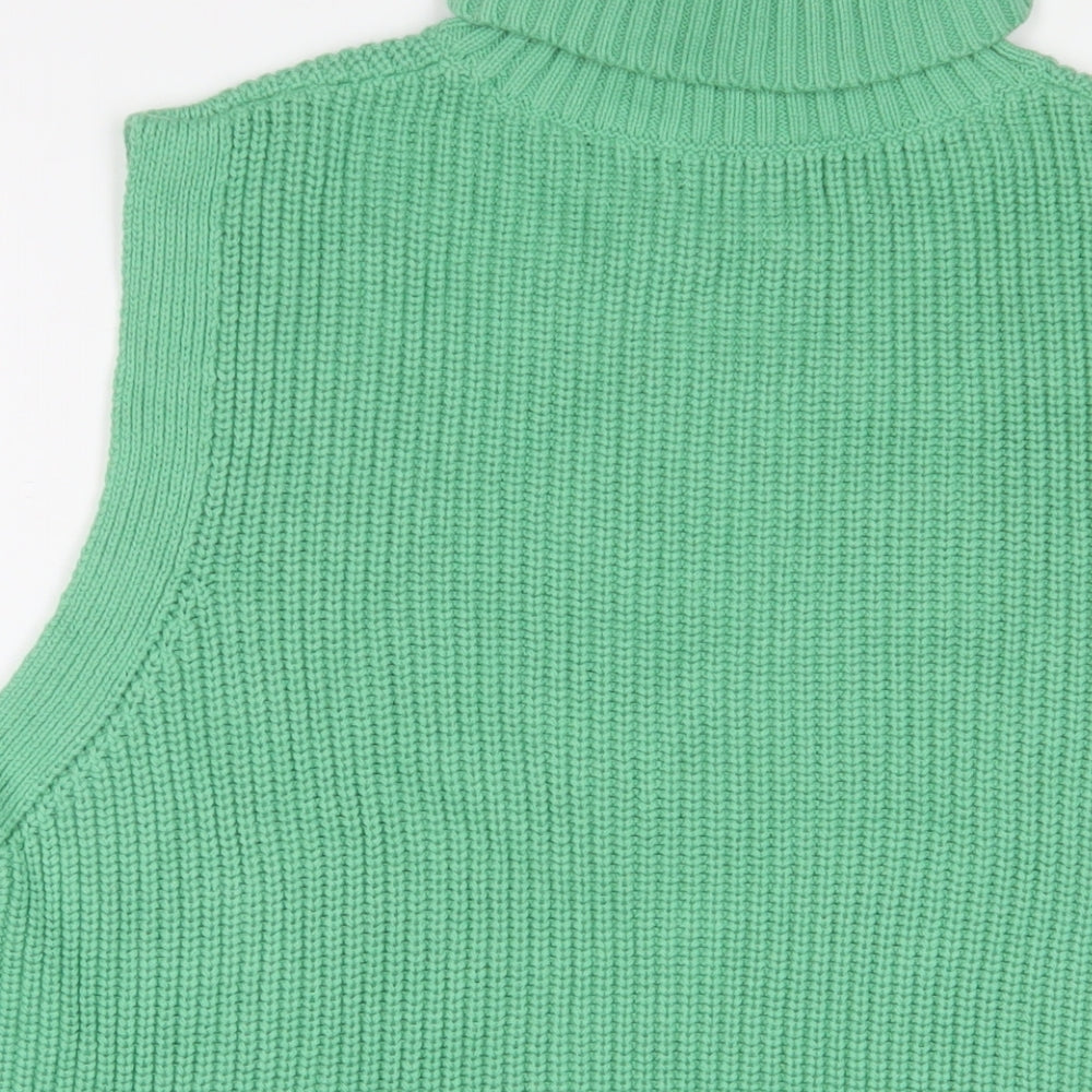 Marks and Spencer Womens Green Roll Neck Cotton Pullover Jumper Size L