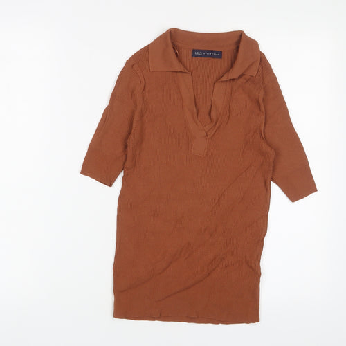 Marks and Spencer Womens Brown V-Neck Viscose Pullover Jumper Size 8