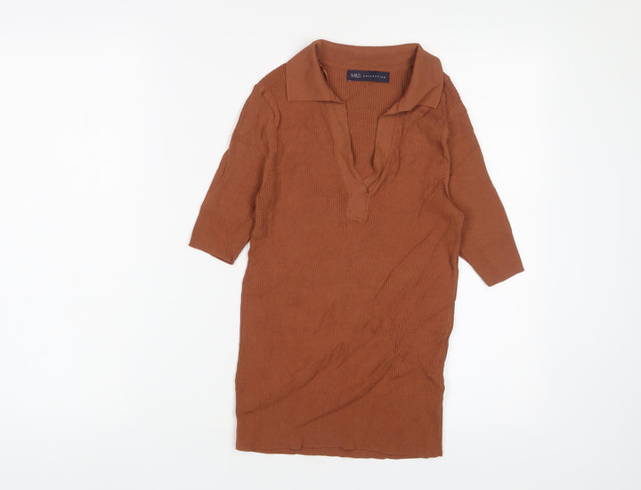 Marks and Spencer Womens Brown V-Neck Viscose Pullover Jumper Size 8